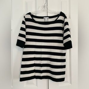 New York & Company Sweater, Black & White Stripe, Button detail on back